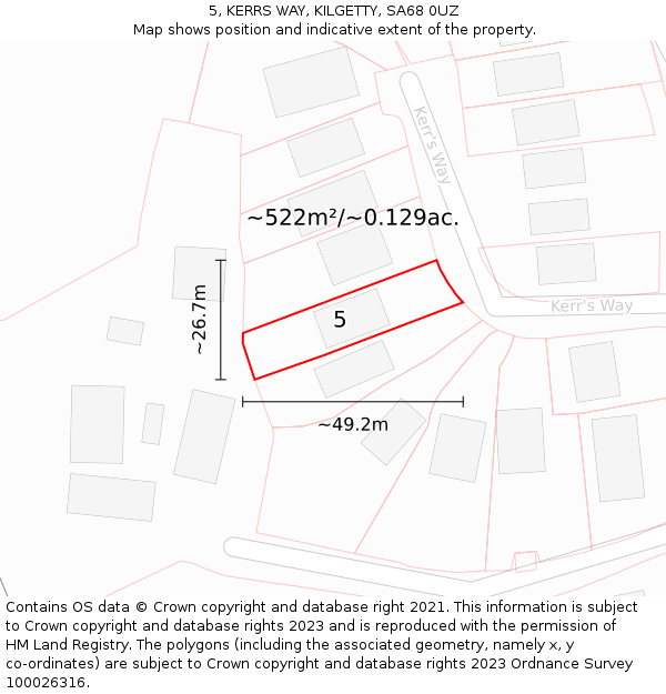 5, KERRS WAY, KILGETTY, SA68 0UZ: Plot and title map