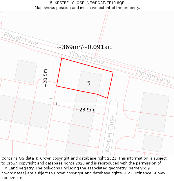 5, KESTREL CLOSE, NEWPORT, TF10 8QE: Plot and title map