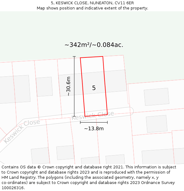 5, KESWICK CLOSE, NUNEATON, CV11 6ER: Plot and title map