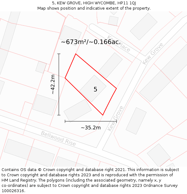 5, KEW GROVE, HIGH WYCOMBE, HP11 1QJ: Plot and title map