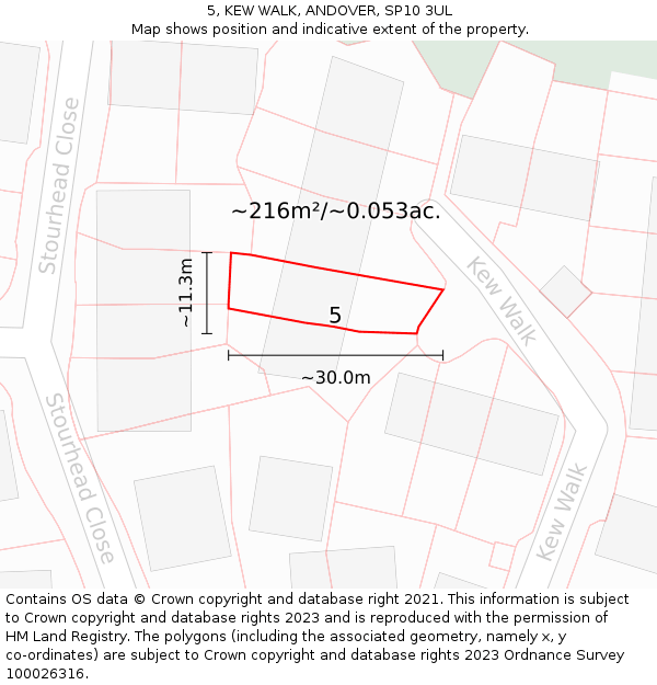 5, KEW WALK, ANDOVER, SP10 3UL: Plot and title map