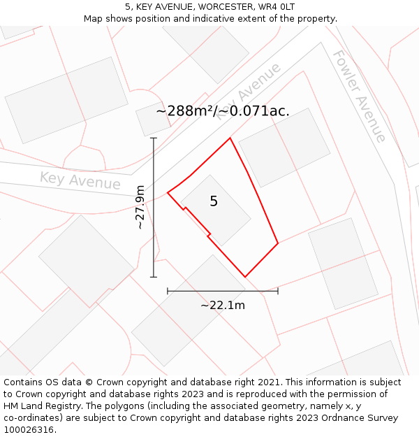 5, KEY AVENUE, WORCESTER, WR4 0LT: Plot and title map