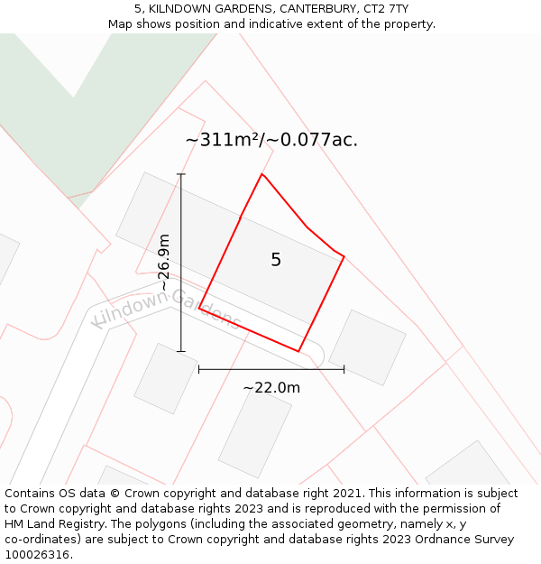 5, KILNDOWN GARDENS, CANTERBURY, CT2 7TY: Plot and title map