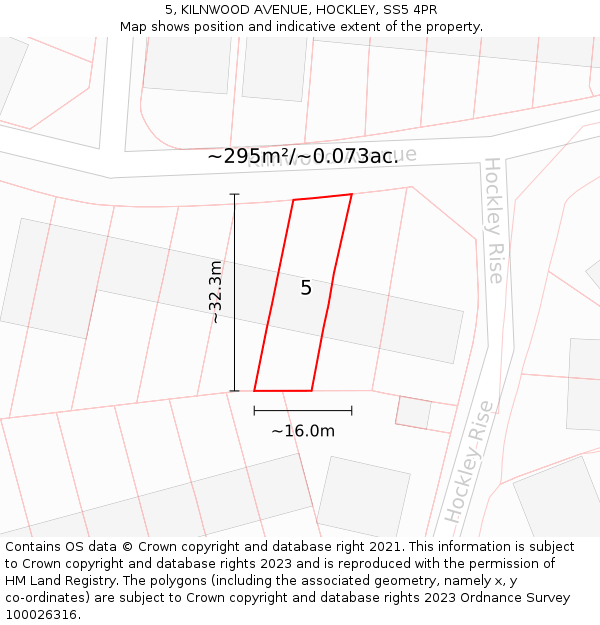 5, KILNWOOD AVENUE, HOCKLEY, SS5 4PR: Plot and title map