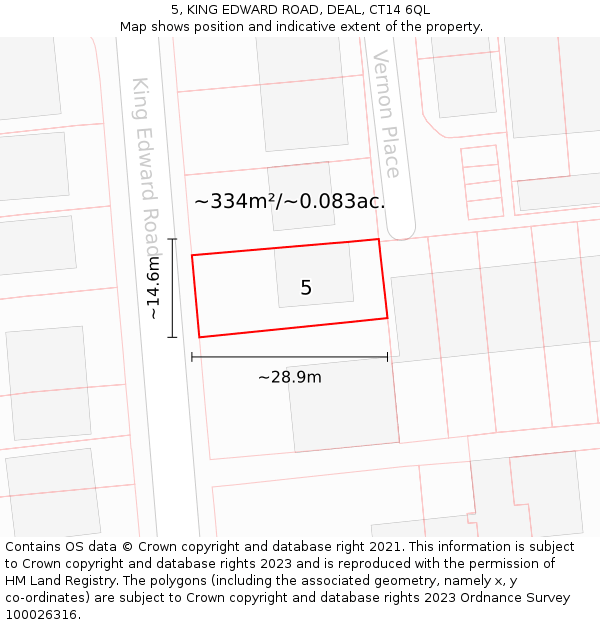 5, KING EDWARD ROAD, DEAL, CT14 6QL: Plot and title map