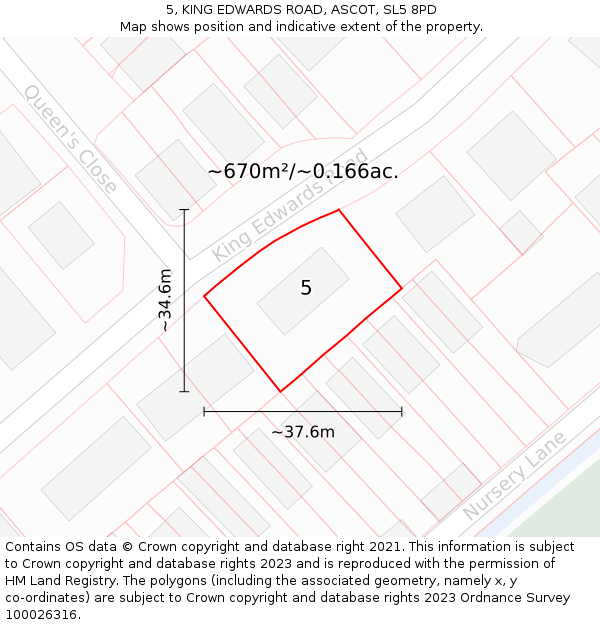 5, KING EDWARDS ROAD, ASCOT, SL5 8PD: Plot and title map