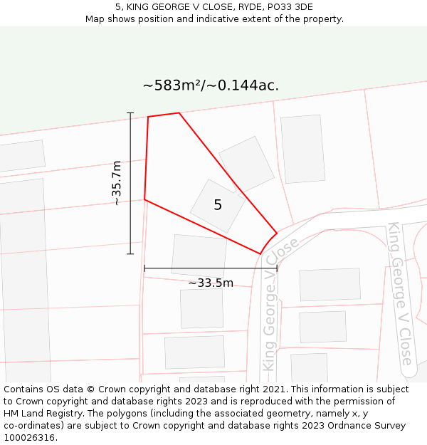 5, KING GEORGE V CLOSE, RYDE, PO33 3DE: Plot and title map