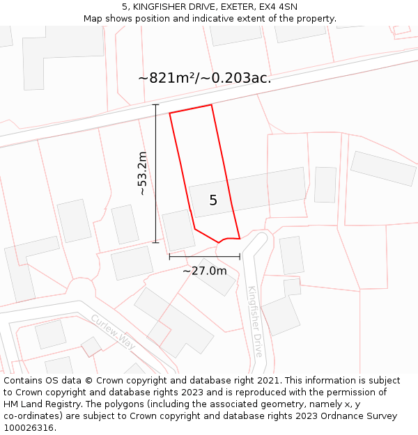 5, KINGFISHER DRIVE, EXETER, EX4 4SN: Plot and title map