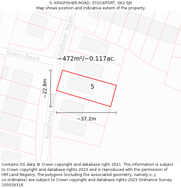 5, KINGFISHER ROAD, STOCKPORT, SK2 5JR: Plot and title map