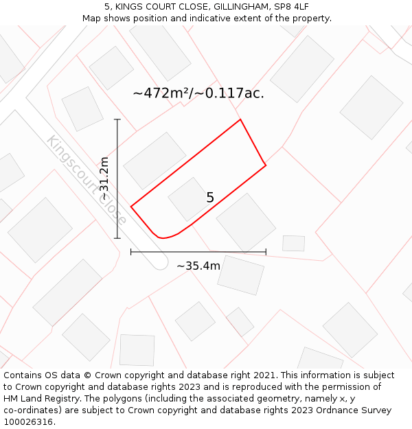 5, KINGS COURT CLOSE, GILLINGHAM, SP8 4LF: Plot and title map