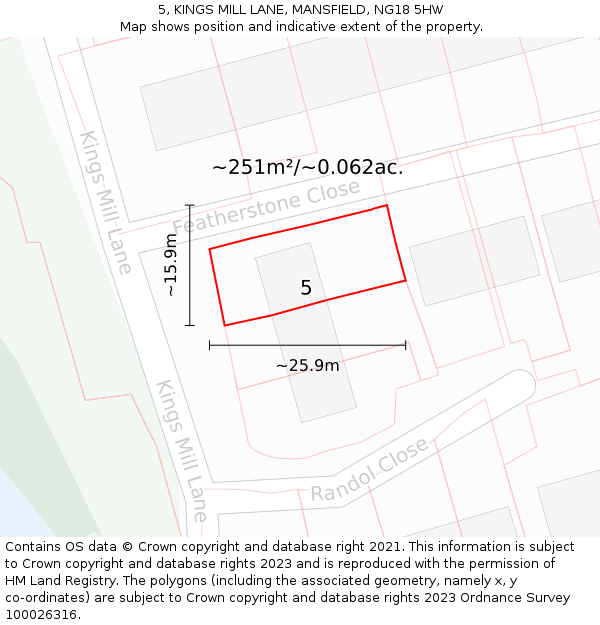 5, KINGS MILL LANE, MANSFIELD, NG18 5HW: Plot and title map