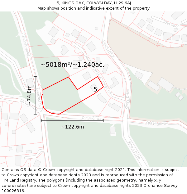 5, KINGS OAK, COLWYN BAY, LL29 6AJ: Plot and title map