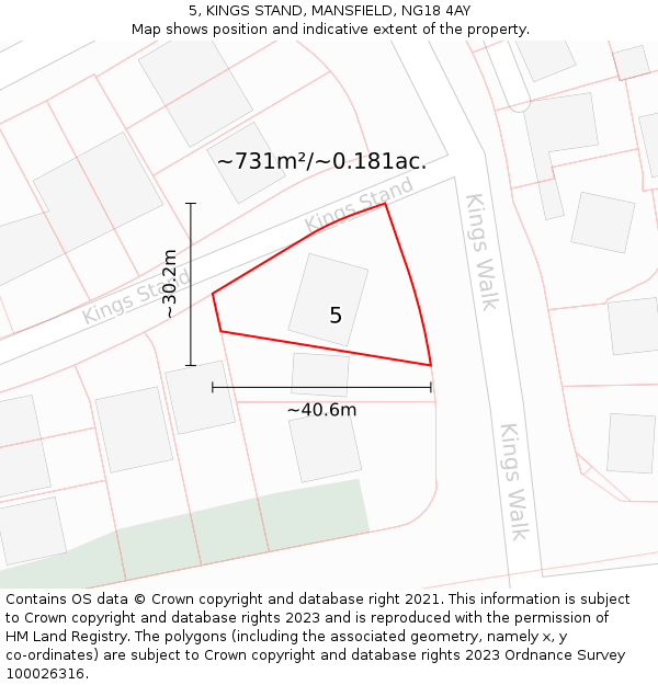 5, KINGS STAND, MANSFIELD, NG18 4AY: Plot and title map
