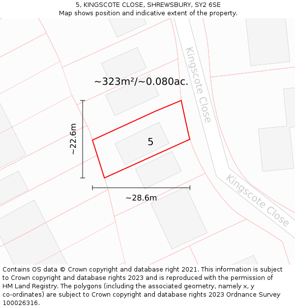 5, KINGSCOTE CLOSE, SHREWSBURY, SY2 6SE: Plot and title map