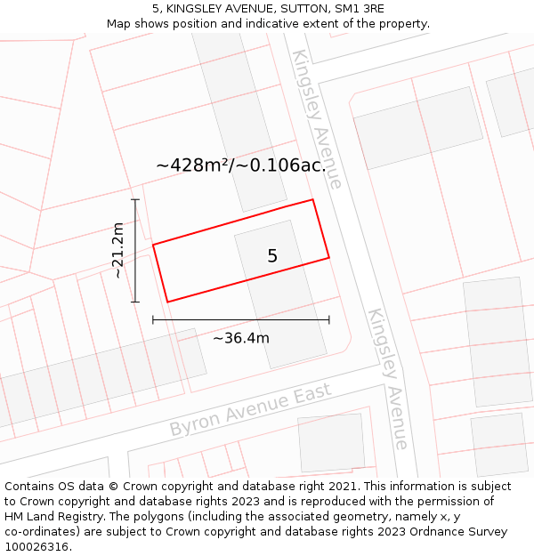 5, KINGSLEY AVENUE, SUTTON, SM1 3RE: Plot and title map