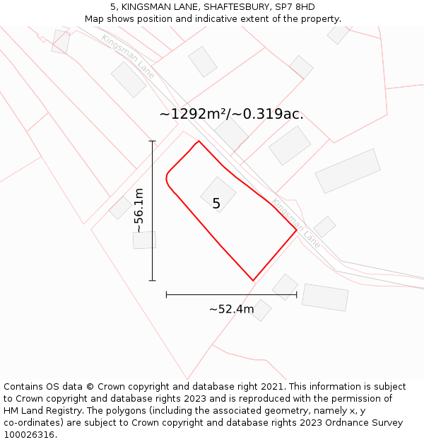 5, KINGSMAN LANE, SHAFTESBURY, SP7 8HD: Plot and title map