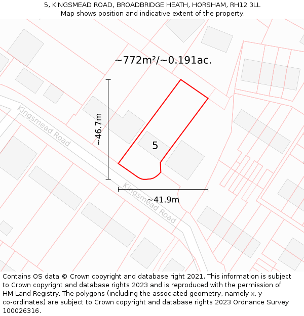 5, KINGSMEAD ROAD, BROADBRIDGE HEATH, HORSHAM, RH12 3LL: Plot and title map