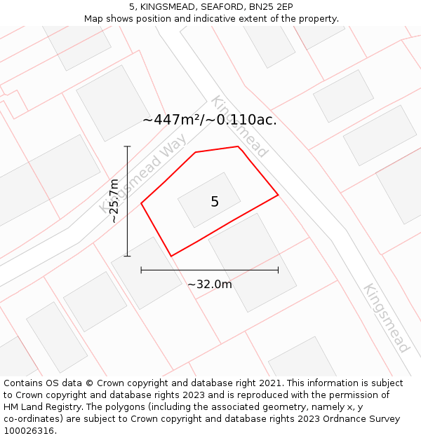 5, KINGSMEAD, SEAFORD, BN25 2EP: Plot and title map