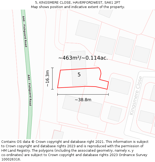 5, KINGSMERE CLOSE, HAVERFORDWEST, SA61 2PT: Plot and title map