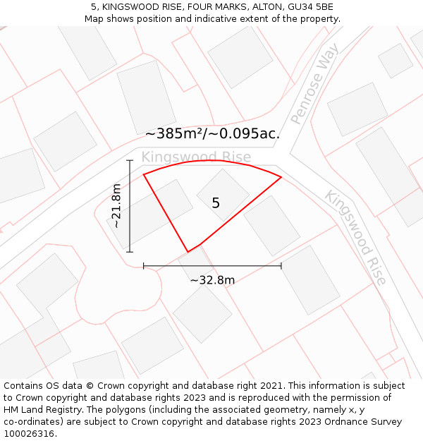 5, KINGSWOOD RISE, FOUR MARKS, ALTON, GU34 5BE: Plot and title map