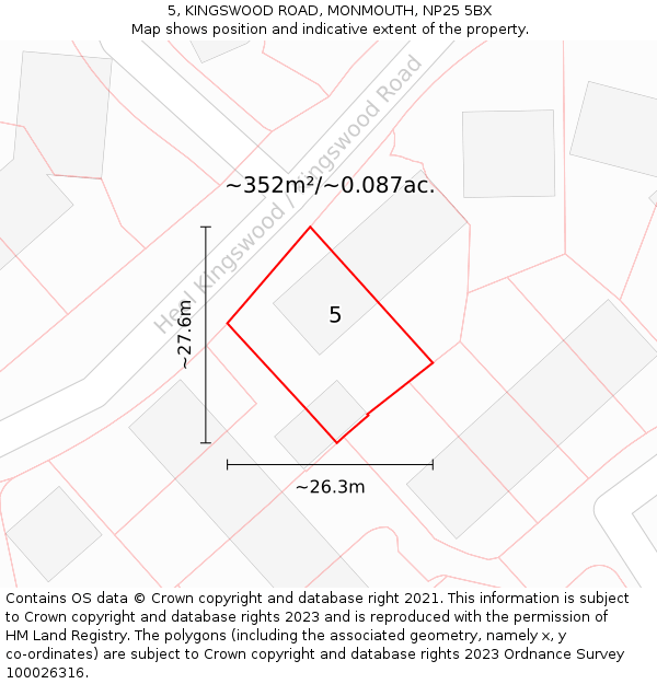 5, KINGSWOOD ROAD, MONMOUTH, NP25 5BX: Plot and title map