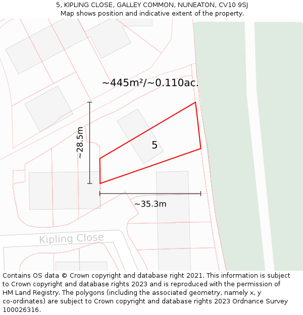 5, KIPLING CLOSE, GALLEY COMMON, NUNEATON, CV10 9SJ: Plot and title map