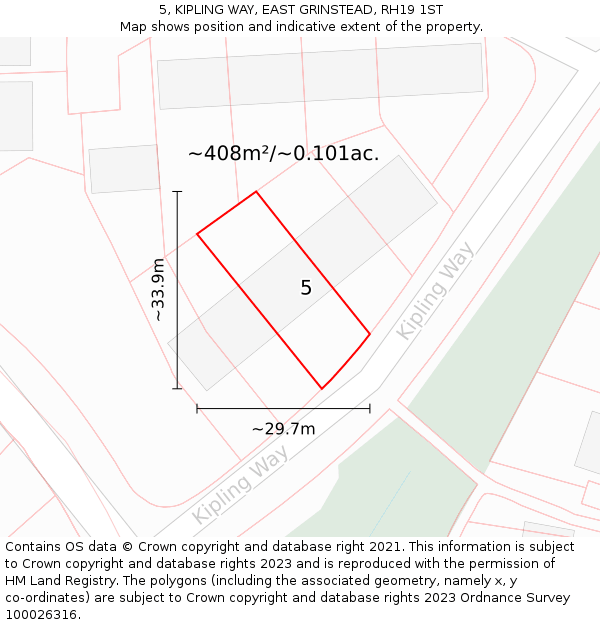 5, KIPLING WAY, EAST GRINSTEAD, RH19 1ST: Plot and title map