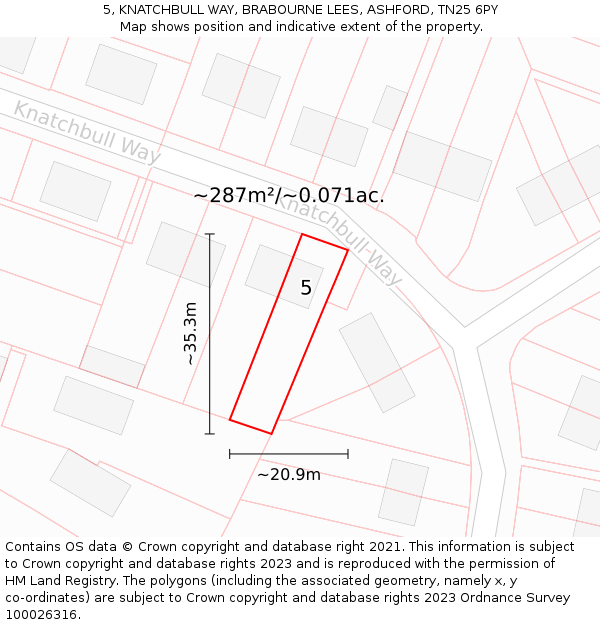 5, KNATCHBULL WAY, BRABOURNE LEES, ASHFORD, TN25 6PY: Plot and title map