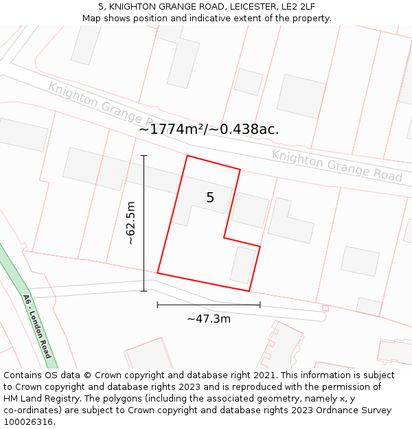 5, KNIGHTON GRANGE ROAD, LEICESTER, LE2 2LF: Plot and title map