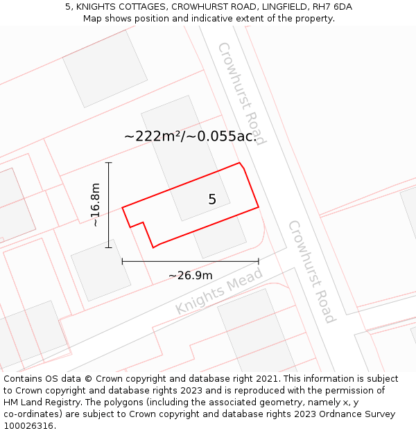 5, KNIGHTS COTTAGES, CROWHURST ROAD, LINGFIELD, RH7 6DA: Plot and title map