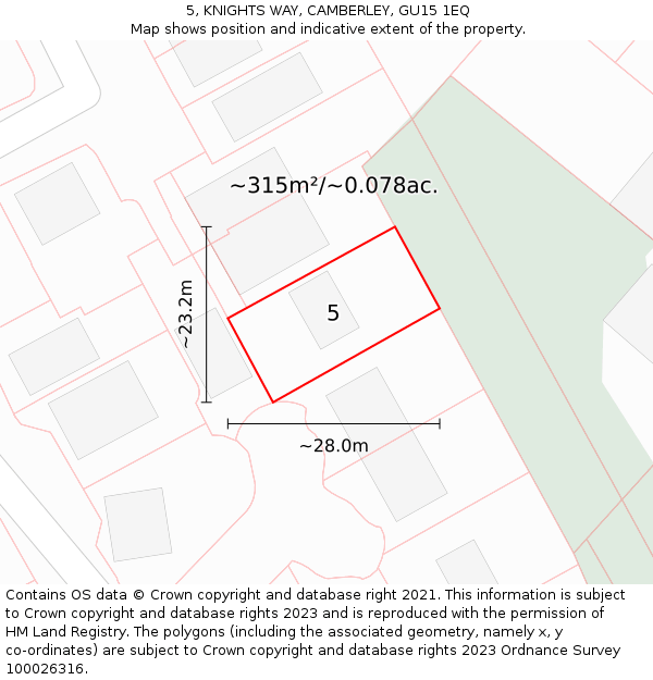 5, KNIGHTS WAY, CAMBERLEY, GU15 1EQ: Plot and title map