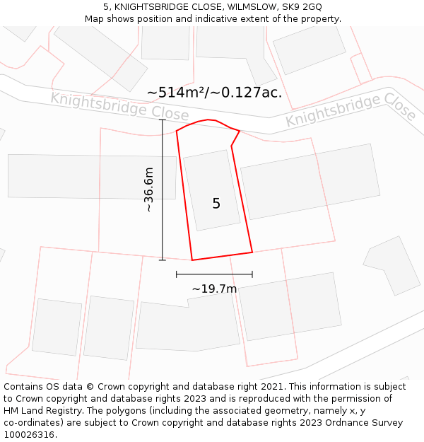 5, KNIGHTSBRIDGE CLOSE, WILMSLOW, SK9 2GQ: Plot and title map