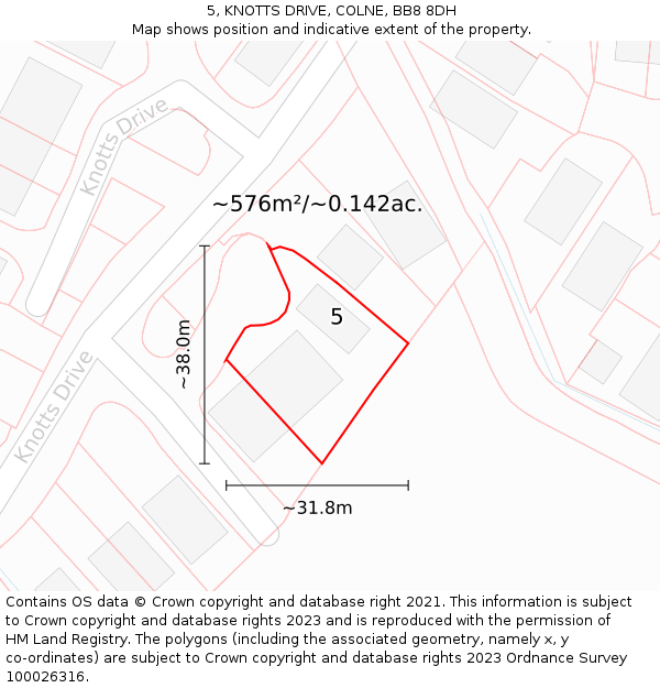 5, KNOTTS DRIVE, COLNE, BB8 8DH: Plot and title map
