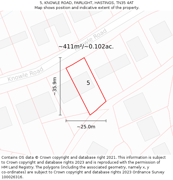 5, KNOWLE ROAD, FAIRLIGHT, HASTINGS, TN35 4AT: Plot and title map