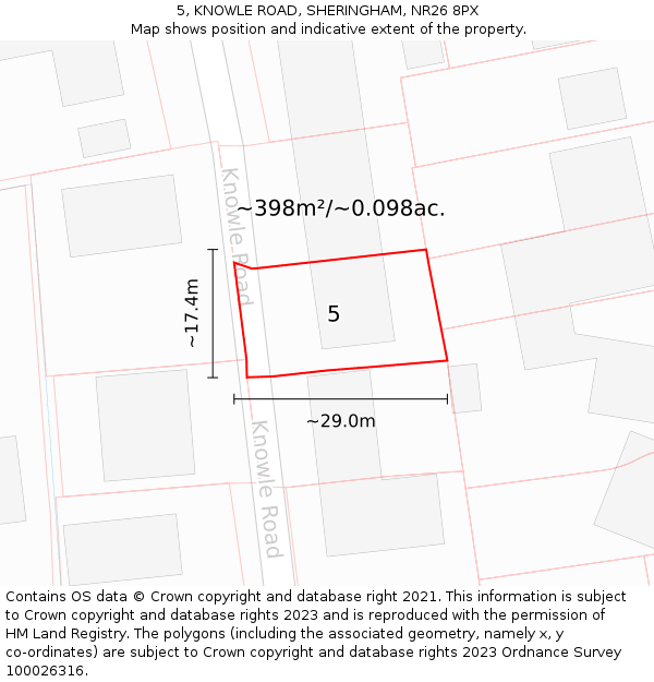 5, KNOWLE ROAD, SHERINGHAM, NR26 8PX: Plot and title map