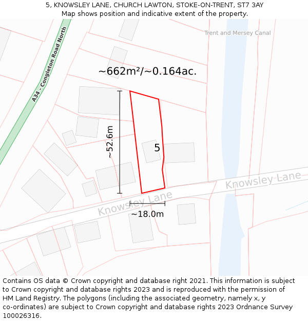 5, KNOWSLEY LANE, CHURCH LAWTON, STOKE-ON-TRENT, ST7 3AY: Plot and title map