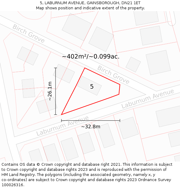 5, LABURNUM AVENUE, GAINSBOROUGH, DN21 1ET: Plot and title map