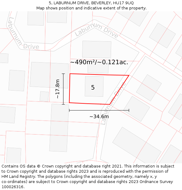 5, LABURNUM DRIVE, BEVERLEY, HU17 9UQ: Plot and title map