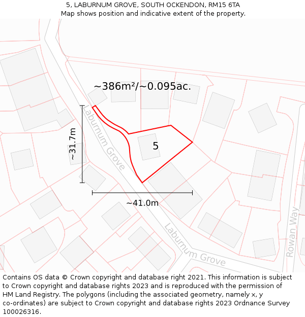 5, LABURNUM GROVE, SOUTH OCKENDON, RM15 6TA: Plot and title map