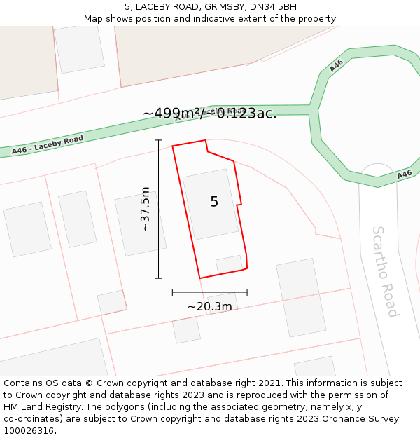 5, LACEBY ROAD, GRIMSBY, DN34 5BH: Plot and title map