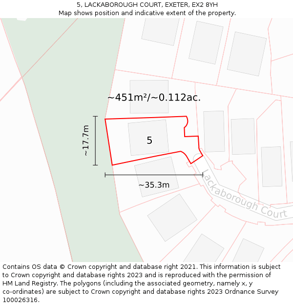 5, LACKABOROUGH COURT, EXETER, EX2 8YH: Plot and title map