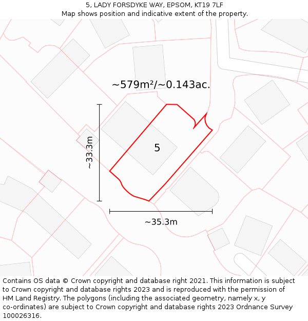 5, LADY FORSDYKE WAY, EPSOM, KT19 7LF: Plot and title map