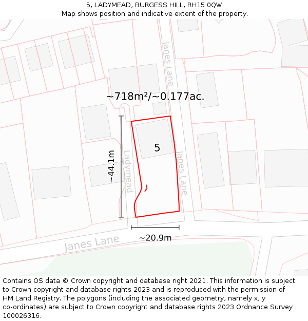 5, LADYMEAD, BURGESS HILL, RH15 0QW: Plot and title map