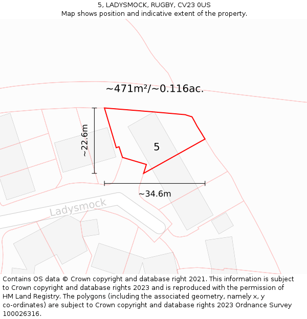 5, LADYSMOCK, RUGBY, CV23 0US: Plot and title map