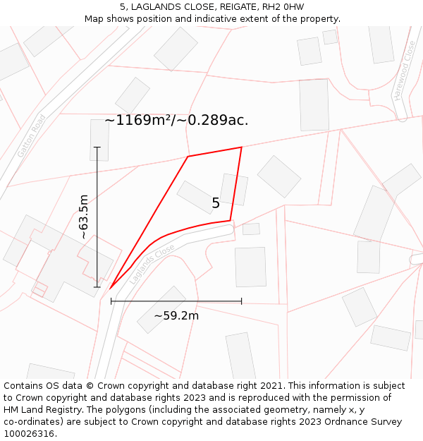 5, LAGLANDS CLOSE, REIGATE, RH2 0HW: Plot and title map