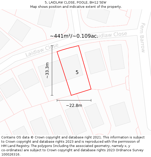 5, LAIDLAW CLOSE, POOLE, BH12 5EW: Plot and title map