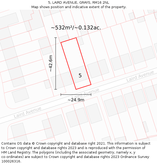5, LAIRD AVENUE, GRAYS, RM16 2NL: Plot and title map