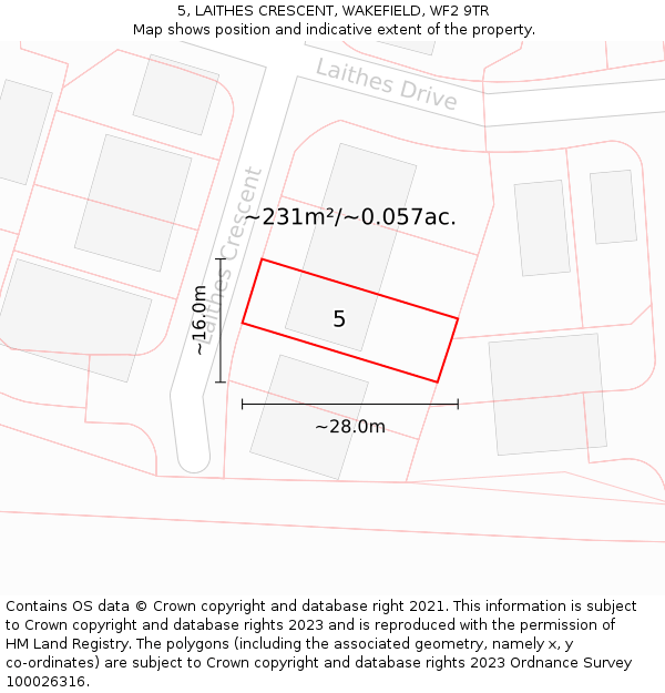 5, LAITHES CRESCENT, WAKEFIELD, WF2 9TR: Plot and title map