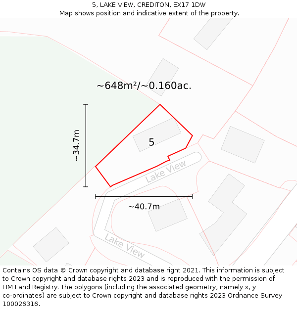 5, LAKE VIEW, CREDITON, EX17 1DW: Plot and title map