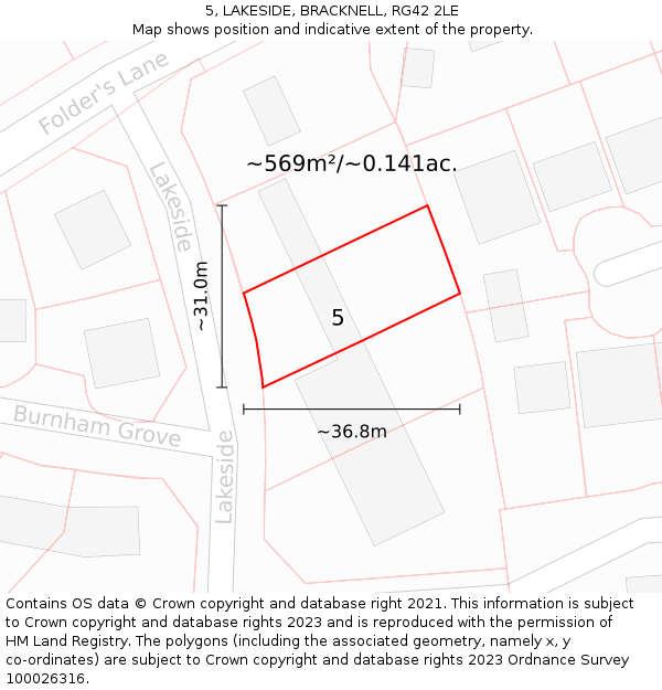 5, LAKESIDE, BRACKNELL, RG42 2LE: Plot and title map